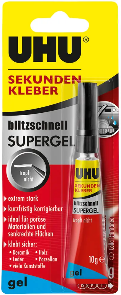 UHU Sekundenkleber SUPERGEL, lösemittelhaltig, 10 g Tube (EAN: 4026700487206)