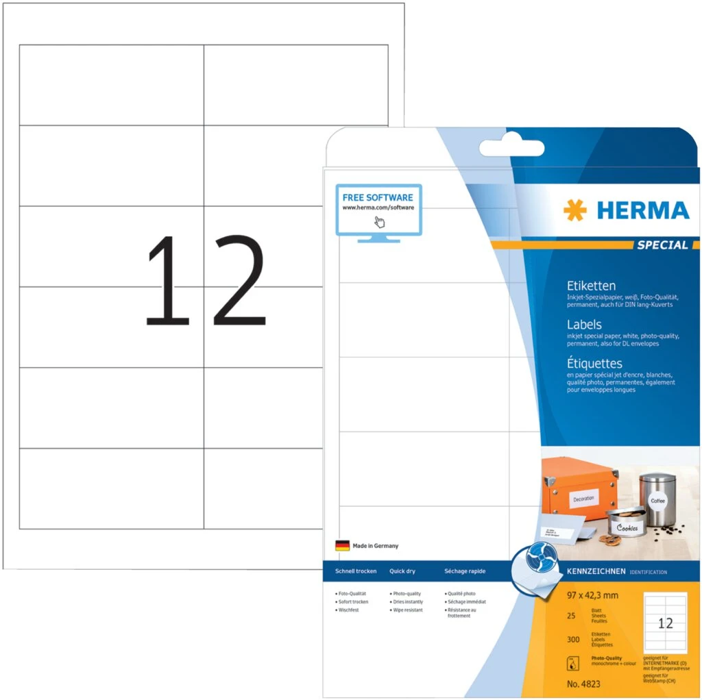 HERMA Inkjet-Etiketten SPECIAL, 97,0 x 42,3 mm, weiß (EAN: 4008705048231)