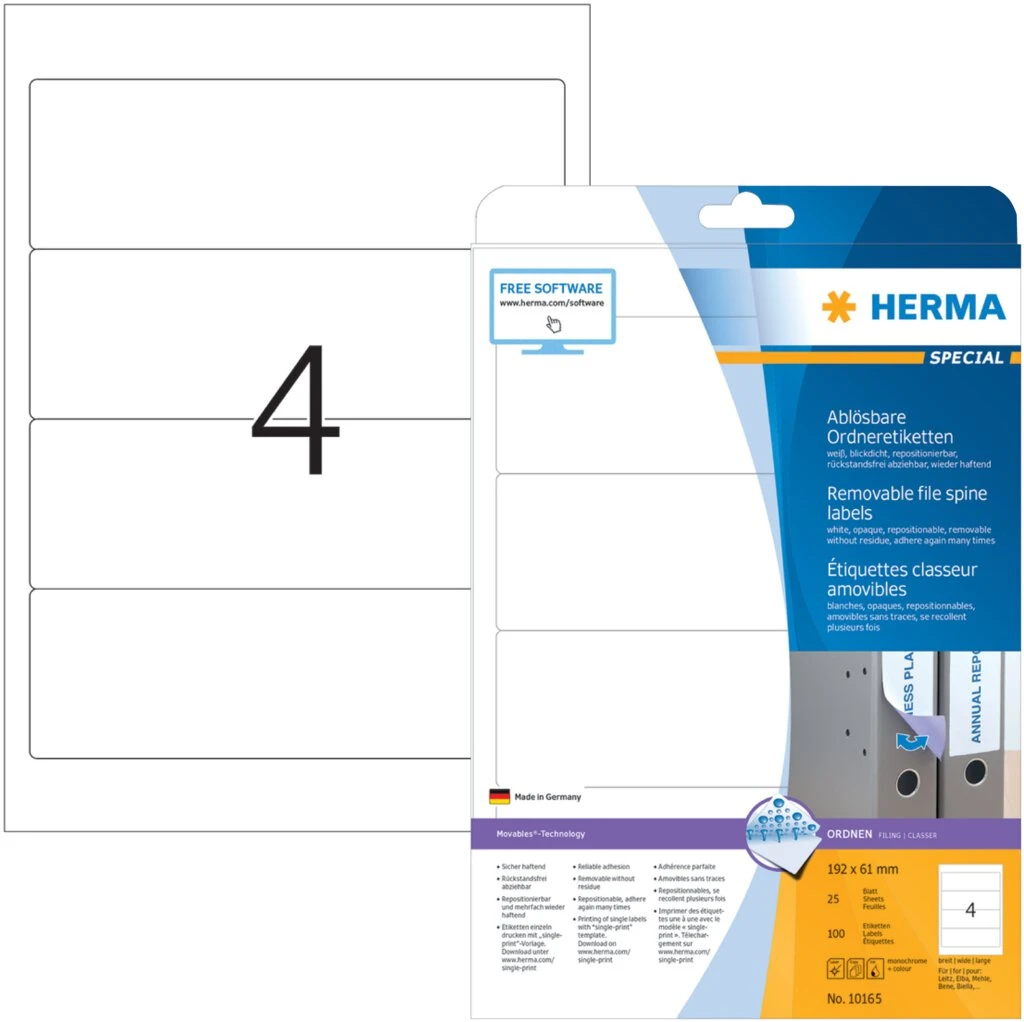 HERMA Ordnerrücken-Etiketten SPECIAL, 192 x 61 mm, weiß (EAN: 4008705101653)