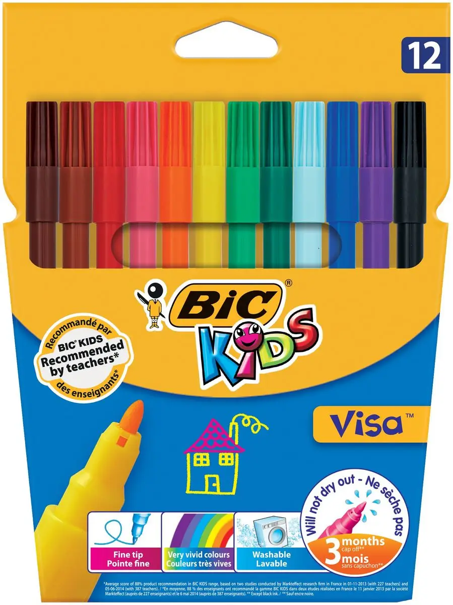 BIC KIDS Fasermaler Visa, 12er Kartonetui (EAN: 3270220002758)