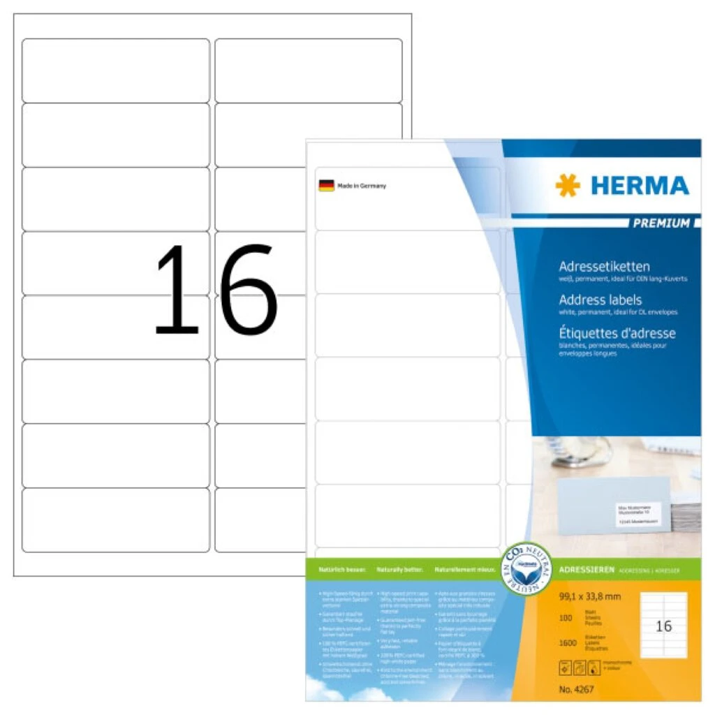 HERMA Universal-Etiketten PREMIUM, 99,1 x 33,8 mm, weiß (EAN: 4008705042673)