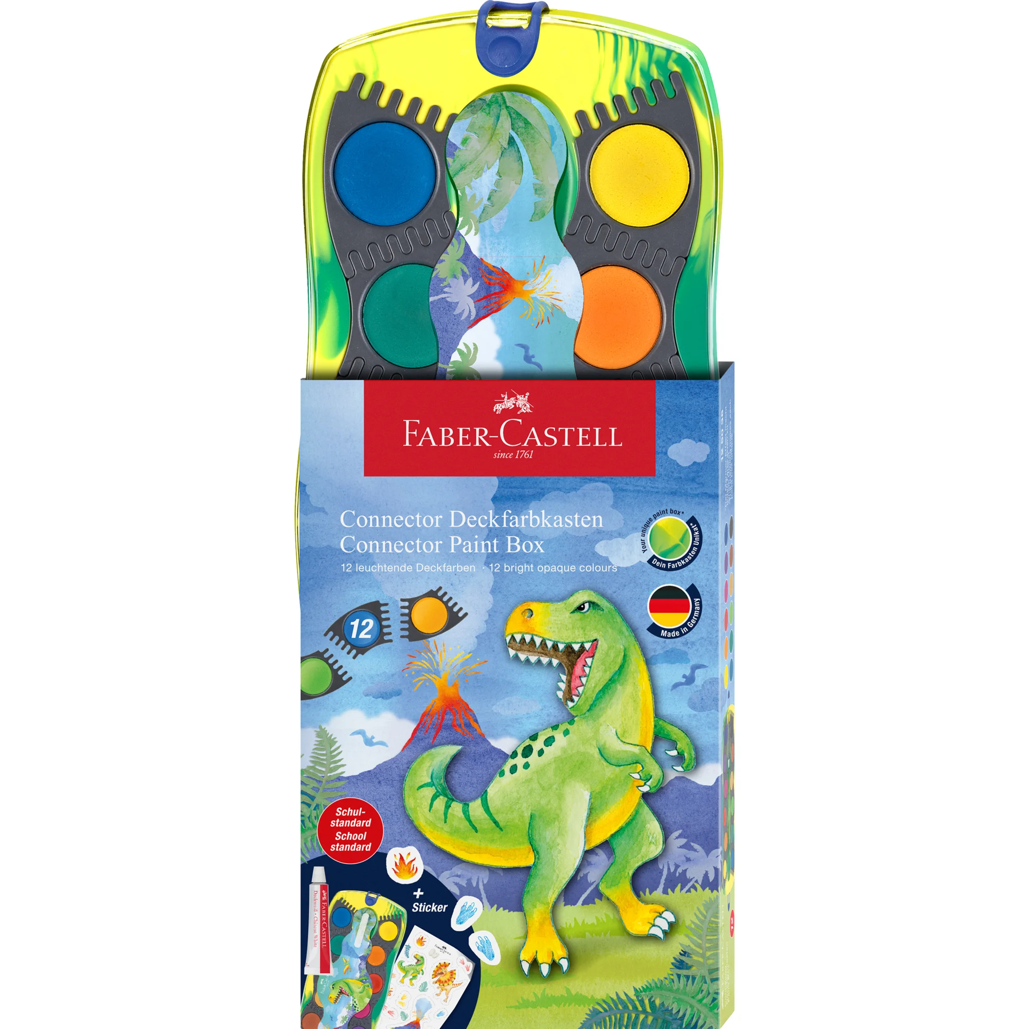 FABER-CASTELL Deckfarbkasten CONNECTOR Dino, 12 Farben (EAN: 4005401250364)