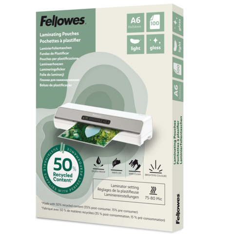 Fellowes Laminierfolientasche, DIN A6, glänzend, 160 mic (EAN: 0043859813896)