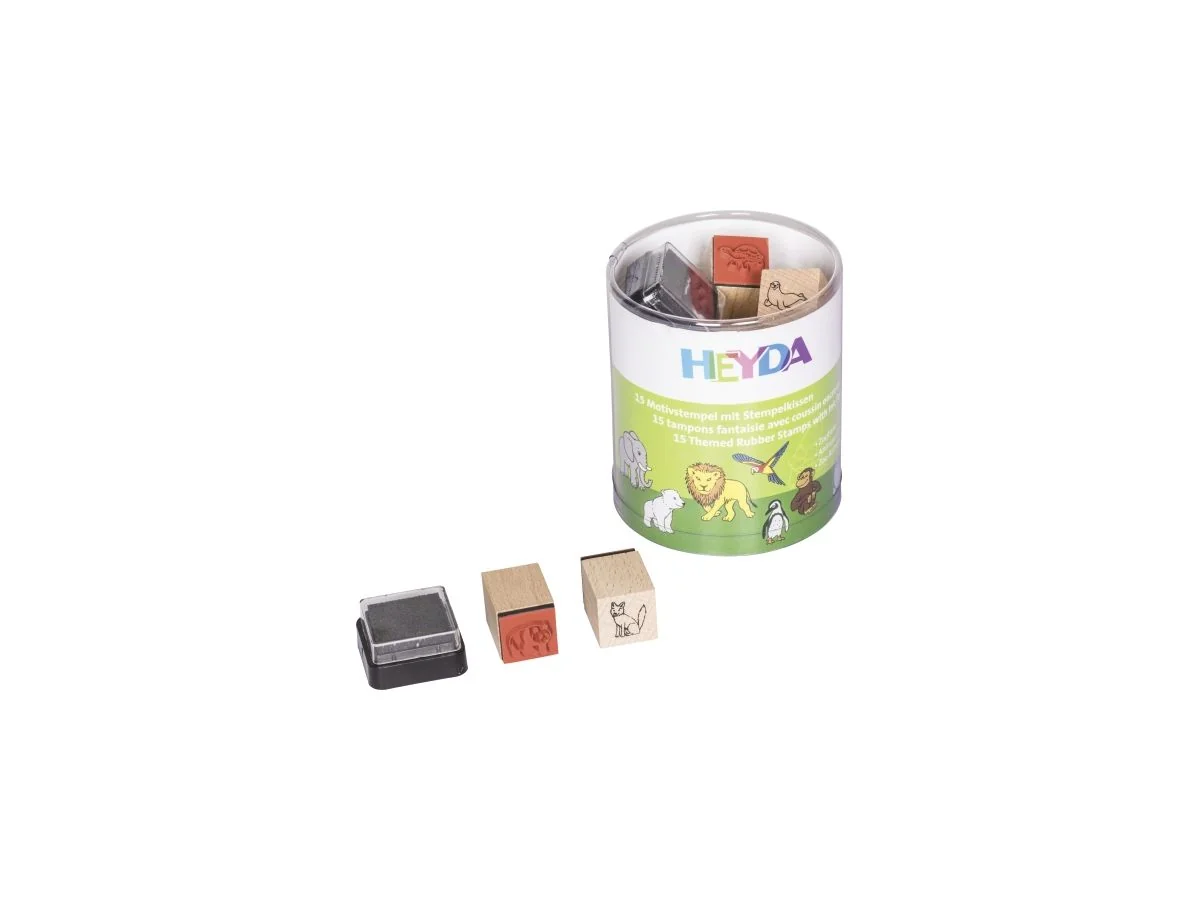 HEYDA Motivstempel-Set "Zootiere", Klarsicht-Runddose, schwarz (EAN: 4005329105913)