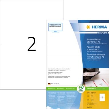 HERMA Universal-Etiketten PREMIUM, 148,5 x 105 mm, weiß (EAN: 4008705086912)