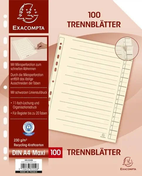 EXACOMPTA Trennblätter, DIN A4 Überbreite, chamois (EAN: 3130633815508)