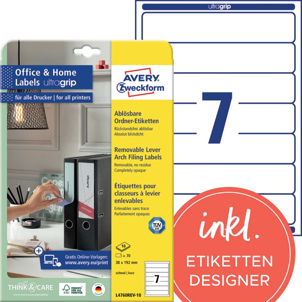 AVERY Zweckform Ordnerrücken-Etiketten, 38 x 192 mm, weiß (EAN: 4004182617649)