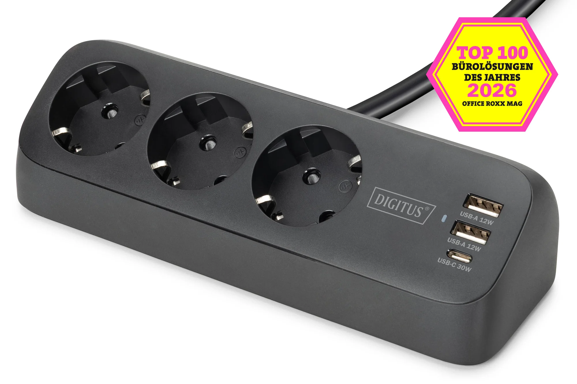 DIGITUS Steckdosenleiste, 3-fach + 3x USB, schwarz (EAN: 4016032502081)