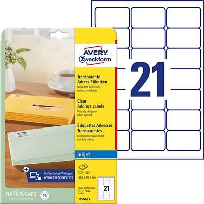 AVERY Zweckform Transparente Adress-Etiketten, 63,5 x 38,1mm (EAN: 4004182235362)