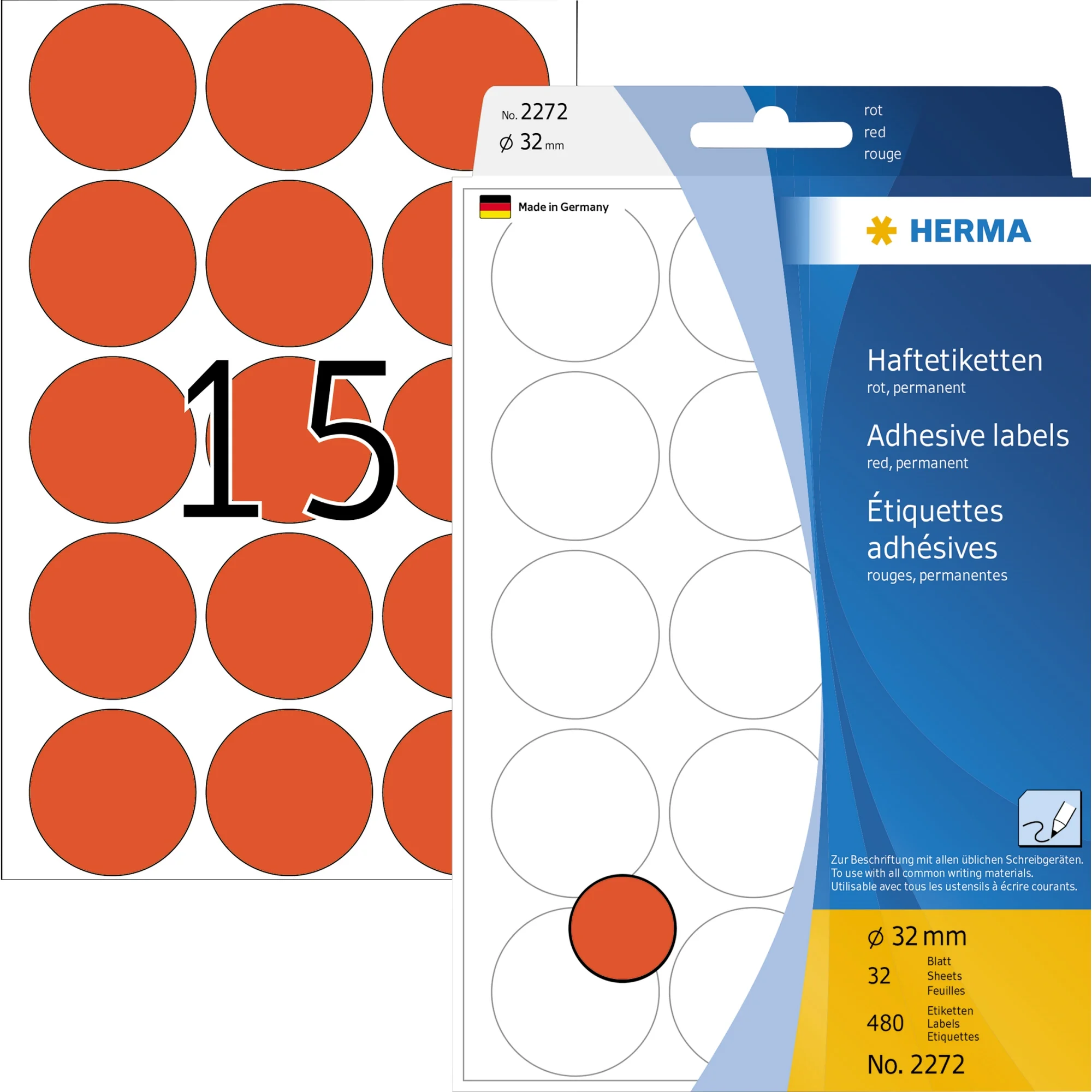 HERMA Markierungspunkte, Durchmesser: 32 mm, rot (EAN: 4008705022729)