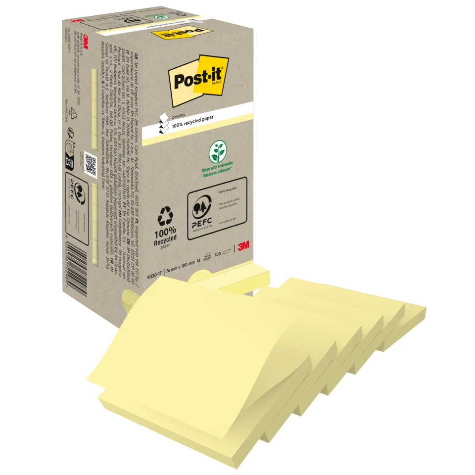 Post-it Haftnotizen Recycling z-notes, 76 x 76 mm, gelb (EAN: 4054596722989)