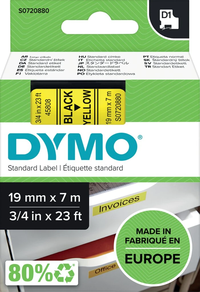 DYMO D1 Schriftbandkassette schwarz/gelb, 19 mm x 7 m (EAN: 5411313452182)