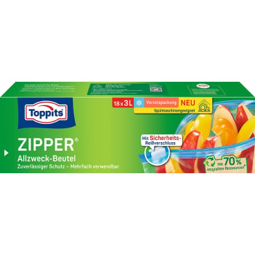 TOPPITS Allzweckbeutel mit Zipper, 18 x 3 Liter, transparent (EAN: 4008871211040)