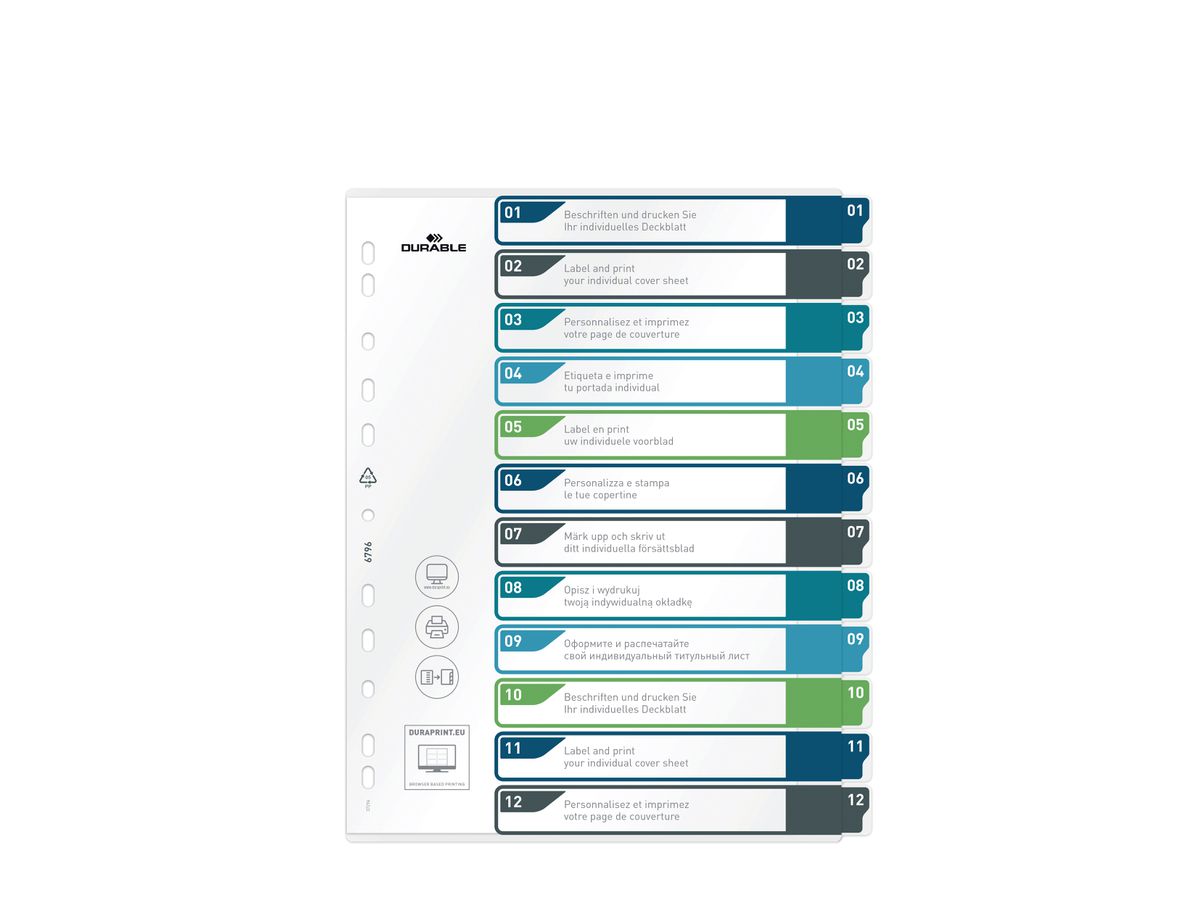 DURABLE Kunststoff-Register, Zahlen, A4+, 12-teilig, 1 - 12 (EAN: 4005546735122)