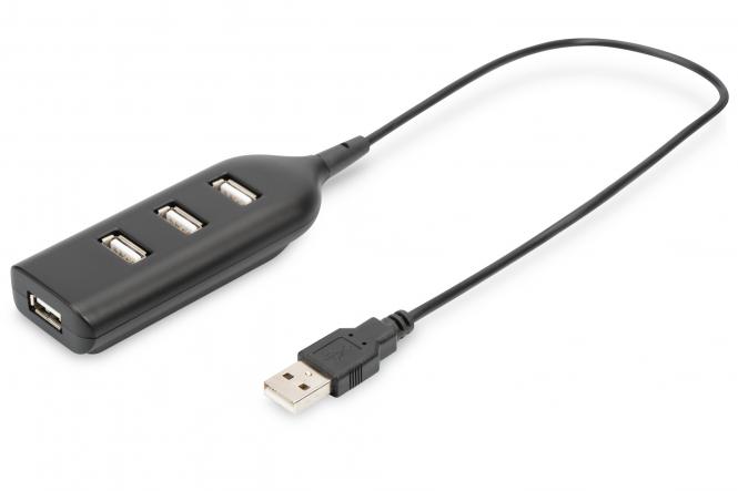DIGITUS USB 2.0 Hub, 4-Port, Kabellänge: 300 mm, schwarz (EAN: 4016032285373)