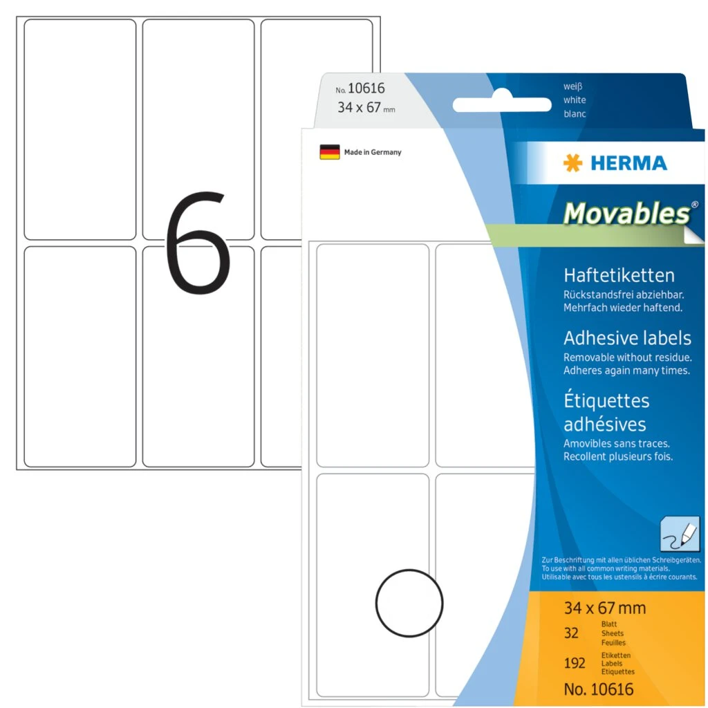 HERMA Vielzweck-Etiketten, 34 x 67 mm, zur Handbeschriftung (EAN: 4008705106160)