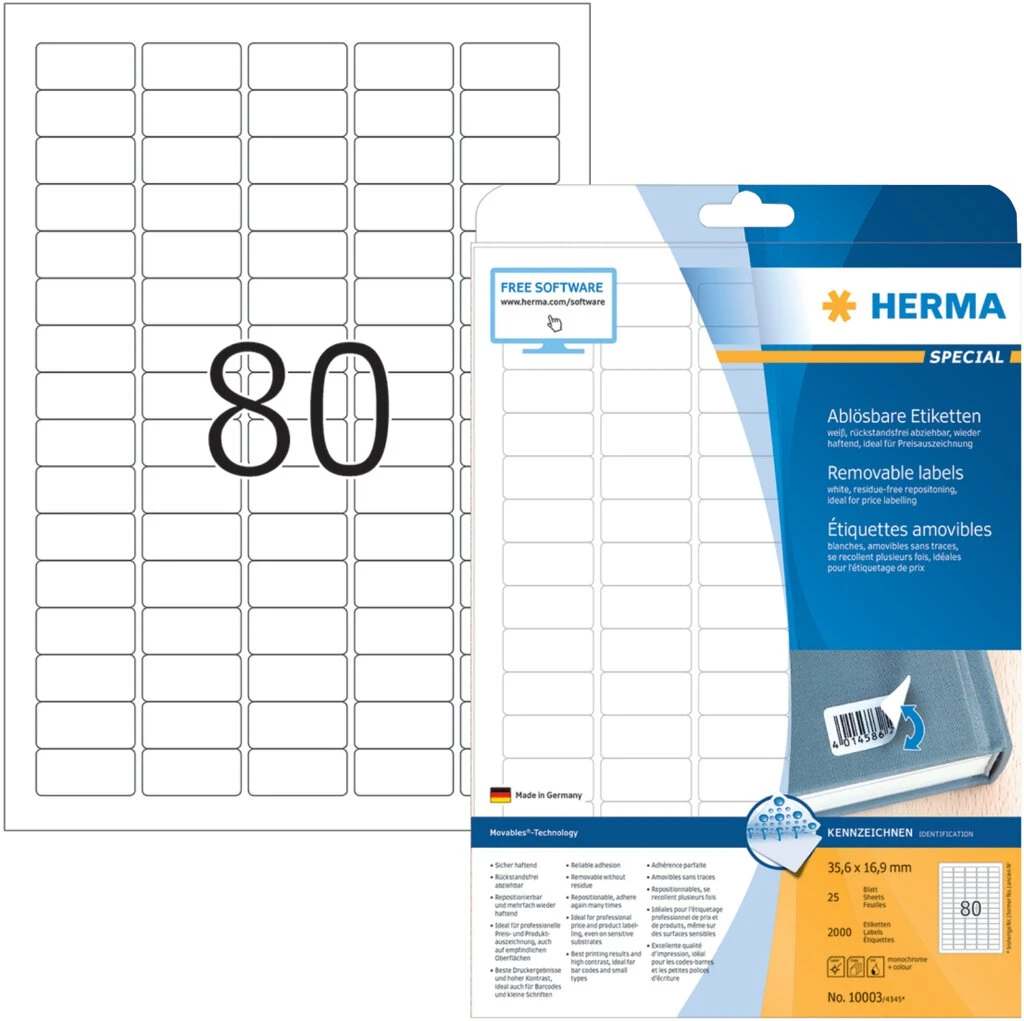 HERMA Universal-Etiketten SPECIAL, 35,6 x 16,9 mm, weiß (EAN: 4008705100038)