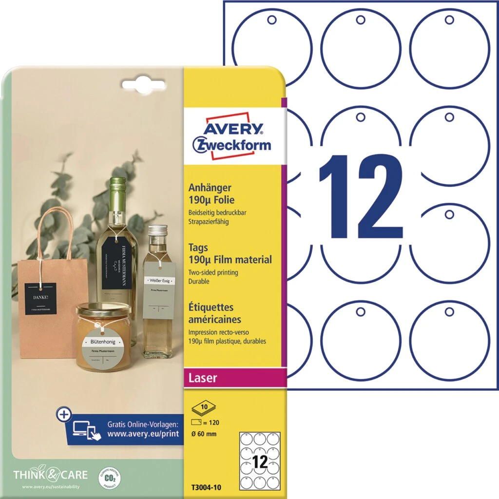 AVERY Zweckform Anhänger, Folie, matt, Durchm.: 60 mm, weiß (EAN: 4004182335390)
