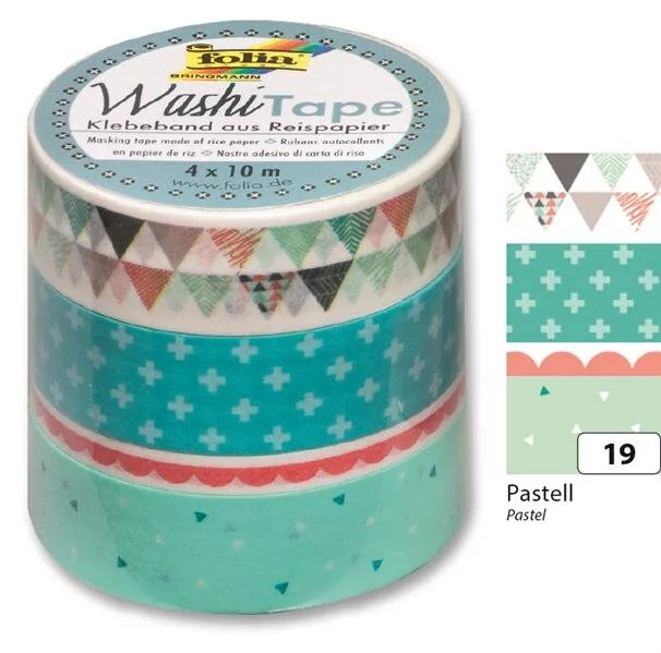 folia Deko-Klebeband Washi-Tape PASTELL, 4er Set (EAN: 4001868089738)
