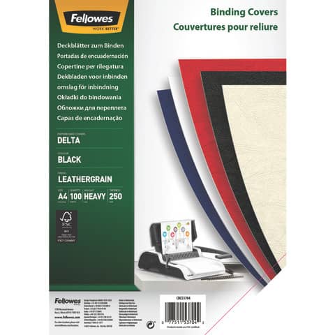 Fellowes Deckblatt Delta, Lederstruktur, DIN A4, schwarz (EAN: 0077511537042)