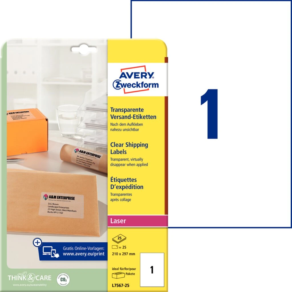 AVERY Zweckform Transparente Adress-Etiketten, 210 x 297 mm (EAN: 4004182047774)
