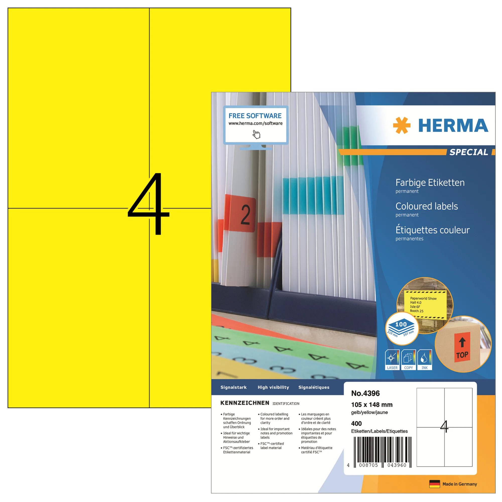 HERMA Universal-Etiketten SPECIAL, 105 x 148 mm, gelb (EAN: 4008705043960)