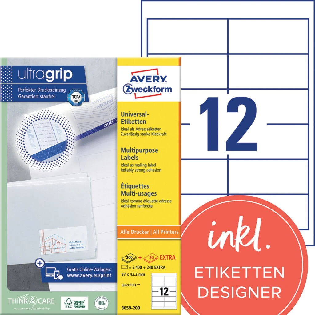 AVERY Zweckform Universal-Etiketten, 97 x 42,3 mm, weiß (EAN: 4004182249543)