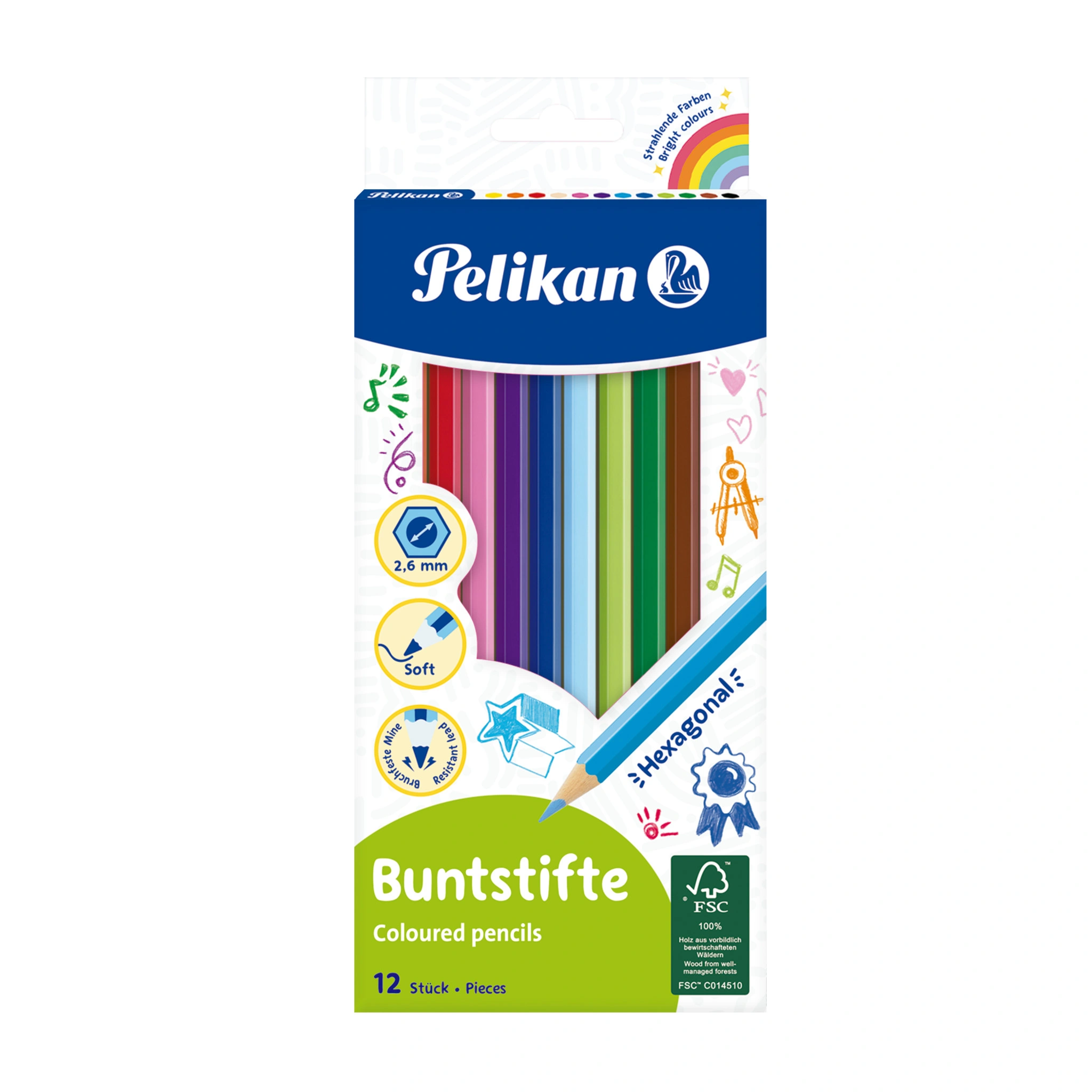 Pelikan Buntstifte Standard, sechseckig, 12er Kartonetui, farbig sortiert (EAN: 4012700724007)
