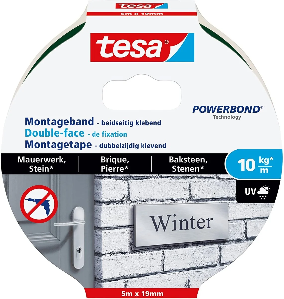 tesa Powerbond Montageband für Mauerwerk, 19 mm x 5,0 m (EAN: 4042448340351)