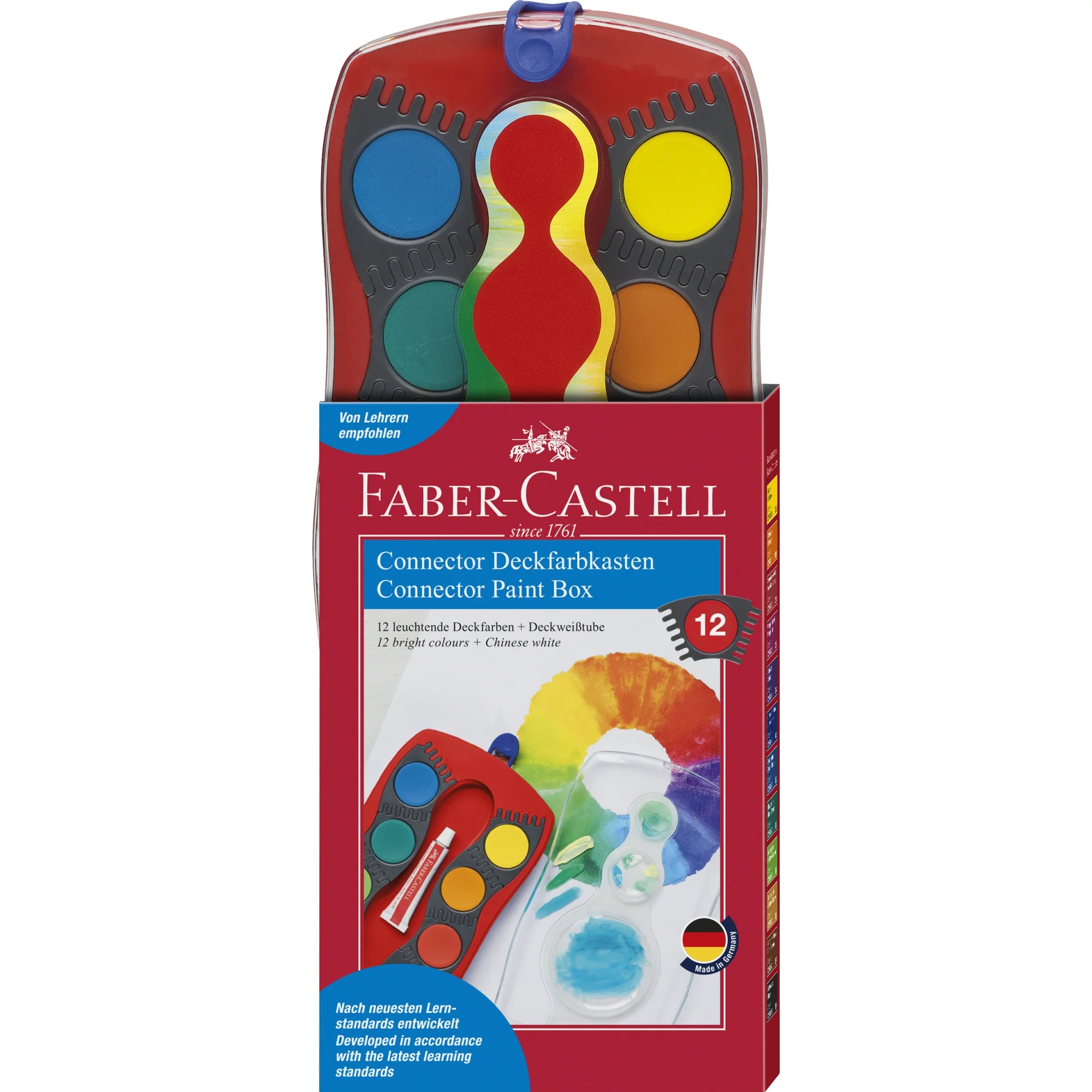 FABER-CASTELL Deckfarbkasten CONNECTOR, 12 Farben, rot (EAN: 4005401250302)