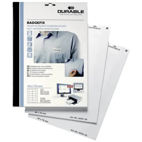 DURABLE Namens-Etiketten BADGEFIX, selbstklebend, 40 x 75 mm, weiß (EAN: 4005546806662)