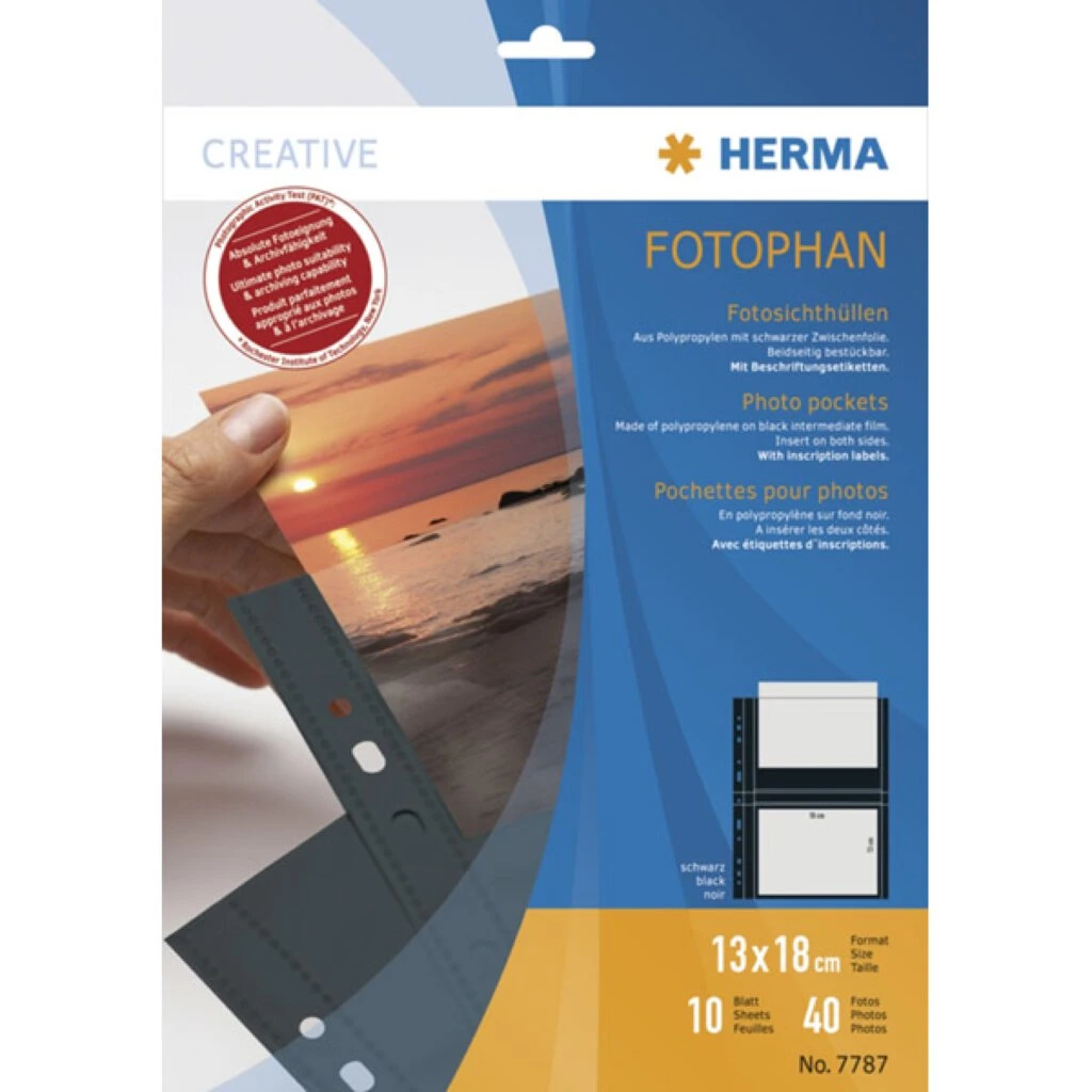 HERMA Fotophan Sichthüllen DIN A4, für Fotos 13 x 18 cm,quer, schwarz (EAN: 4008705077873)