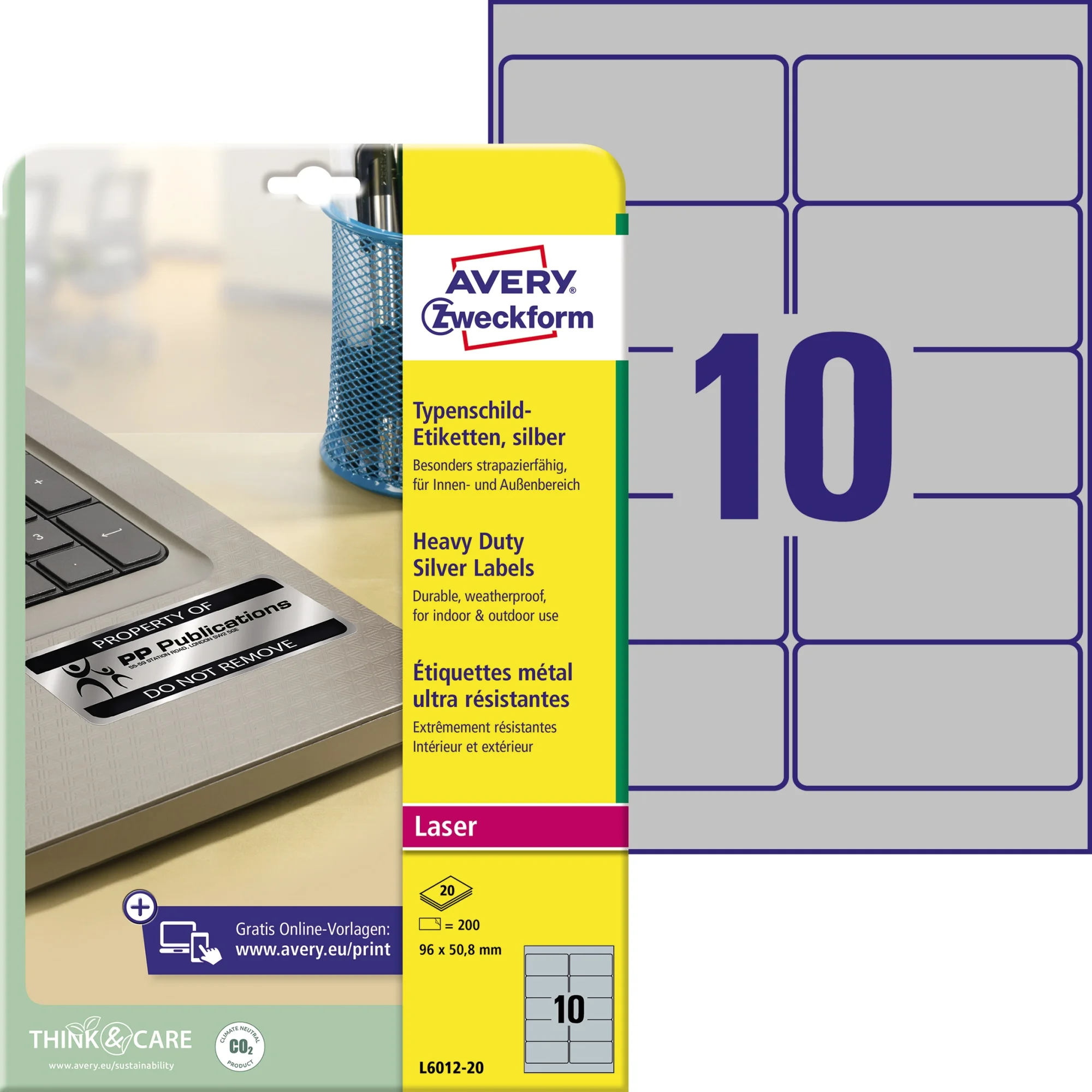 AVERY Zweckform Typenschild-Etiketten, 96 x 50,8 mm, silber (EAN: 4004182060124)