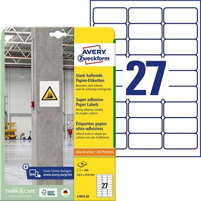 AVERY Zweckform Stark haftende Papier-Etiketten, 63,5x29,6mm (EAN: 4004182070062)