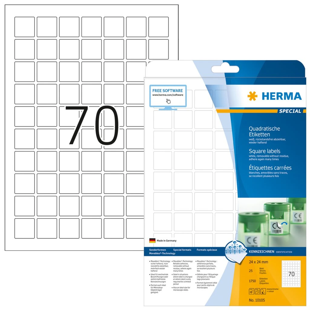 HERMA Universal-Etiketten SPECIAL, 24 x 24 mm, weiß (EAN: 4008705101059)