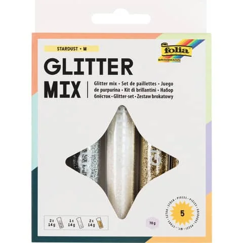 folia Glitter-Set / Glitterpulver, à 14 g, farbig sortiert, gold, silber und weiß (EAN: 4001868043433)