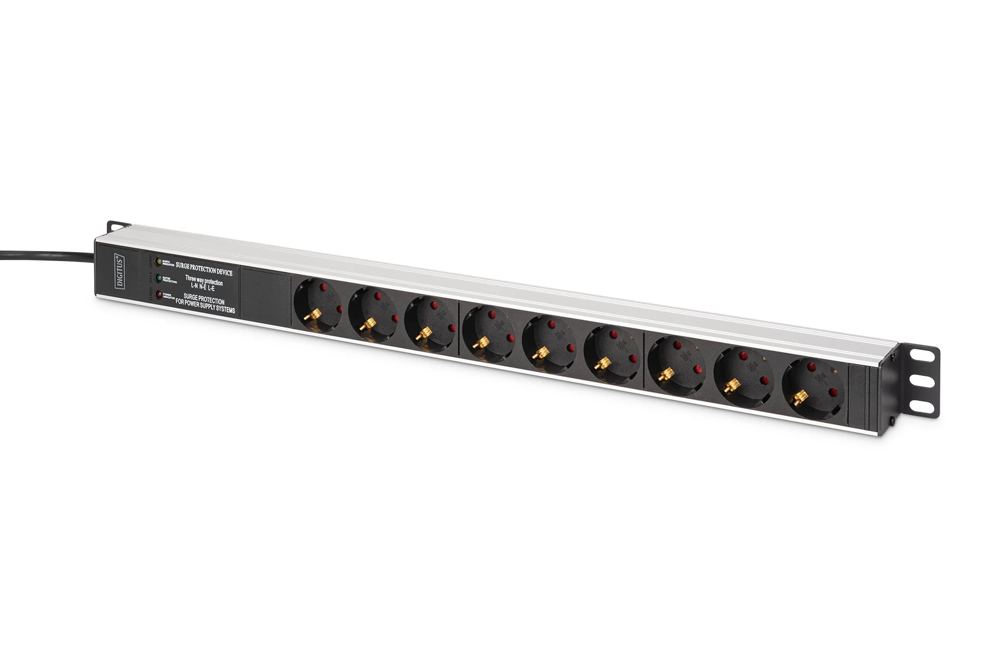DIGITUS 19" Steckdosenleiste, Aluminiumprofil, 9-fach (EAN: 4016032501657)