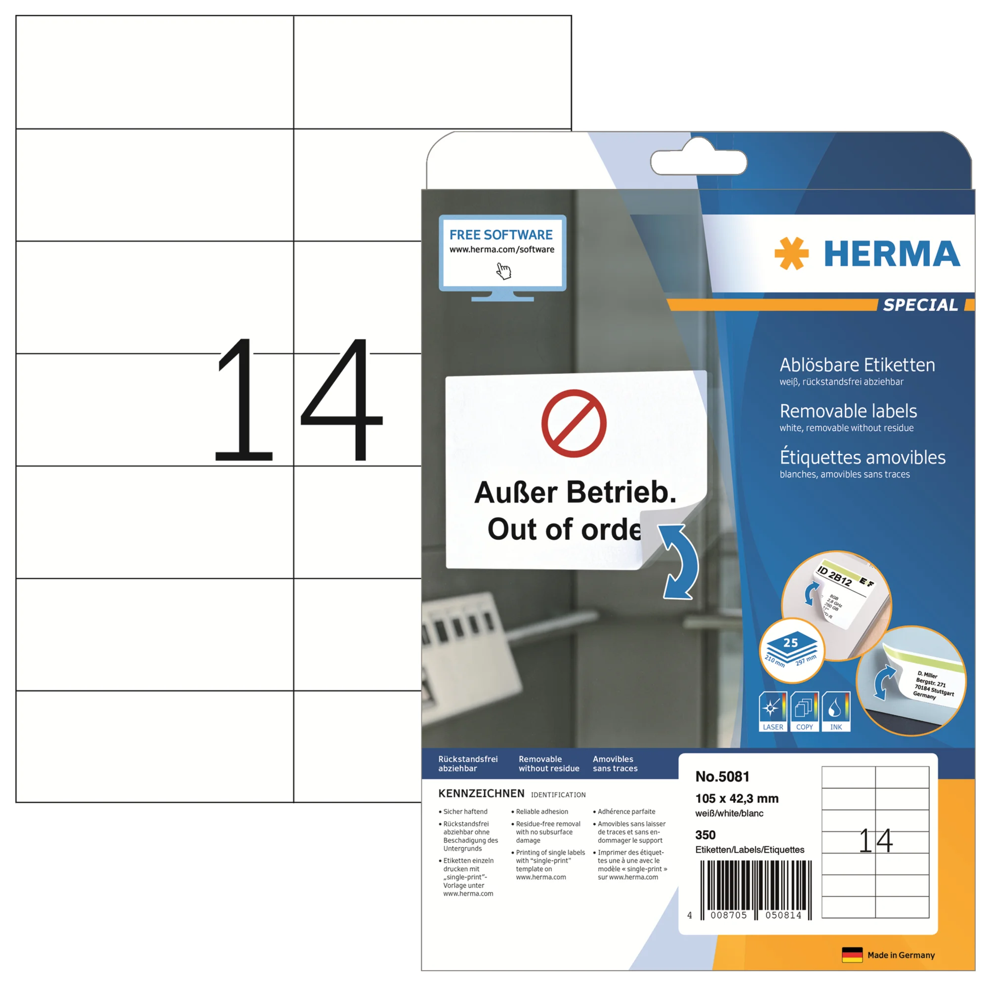 HERMA Universal-Etiketten SPECIAL, 105 x 42,3 mm, weiß (EAN: 4008705050814)