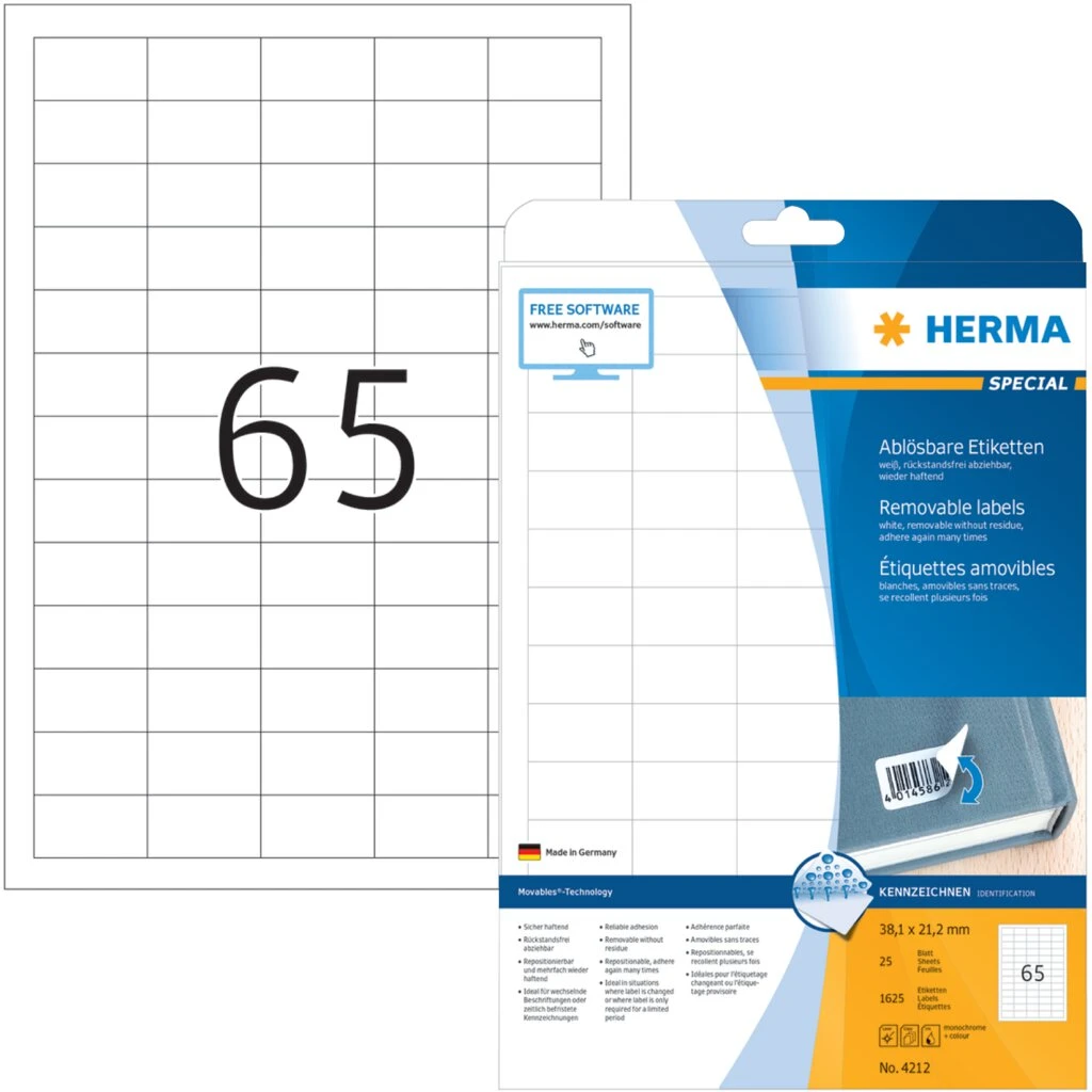 HERMA Universal-Etiketten SPECIAL, 38,1 x 21,2 mm, weiß (EAN: 4008705042123)