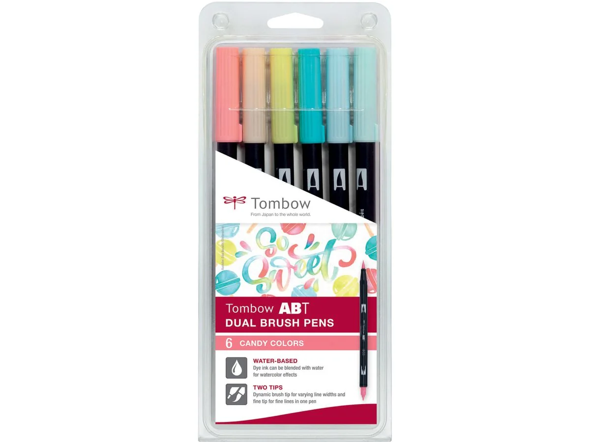 Tombow Doppelfasermaler "ABT DUAL BRUSH PEN", 6er Set Candy, farbig sortiert (EAN: 4003198104808)