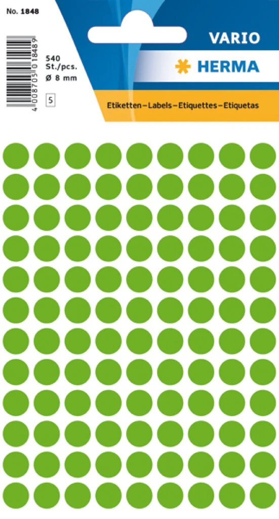 HERMA Markierungspunkte, Durchmesser: 8 mm, leuchtgrün (EAN: 4008705018487)