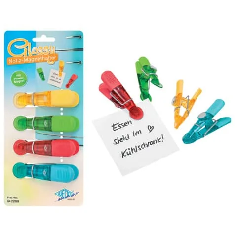 WEDO Notiz-Magnethalter GLOSSY, 4er Set, farbig sortiert, gelb, grün, rot und blau (EAN: 4003801855042)