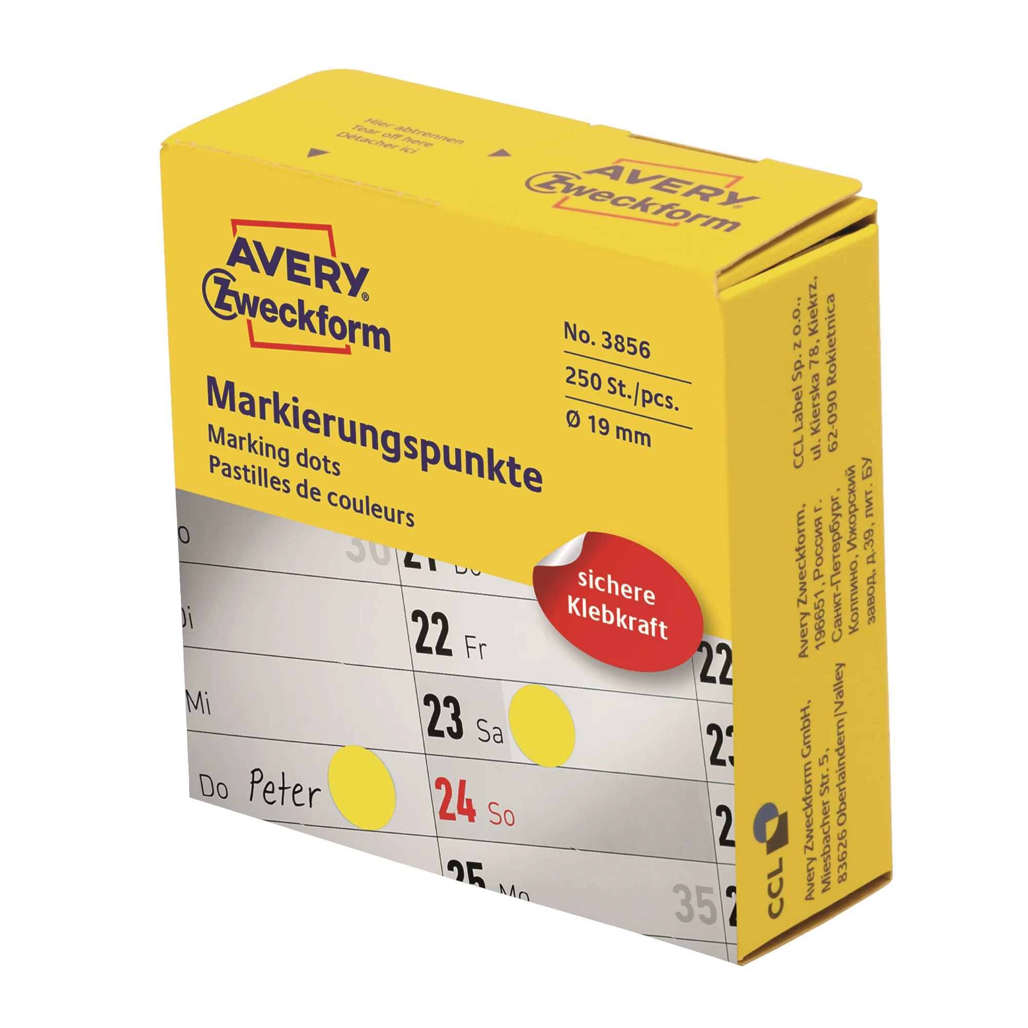 AVERY Zweckform Markierungspunkte, 19 mm, gelb, Spender (EAN: 4004182038567)