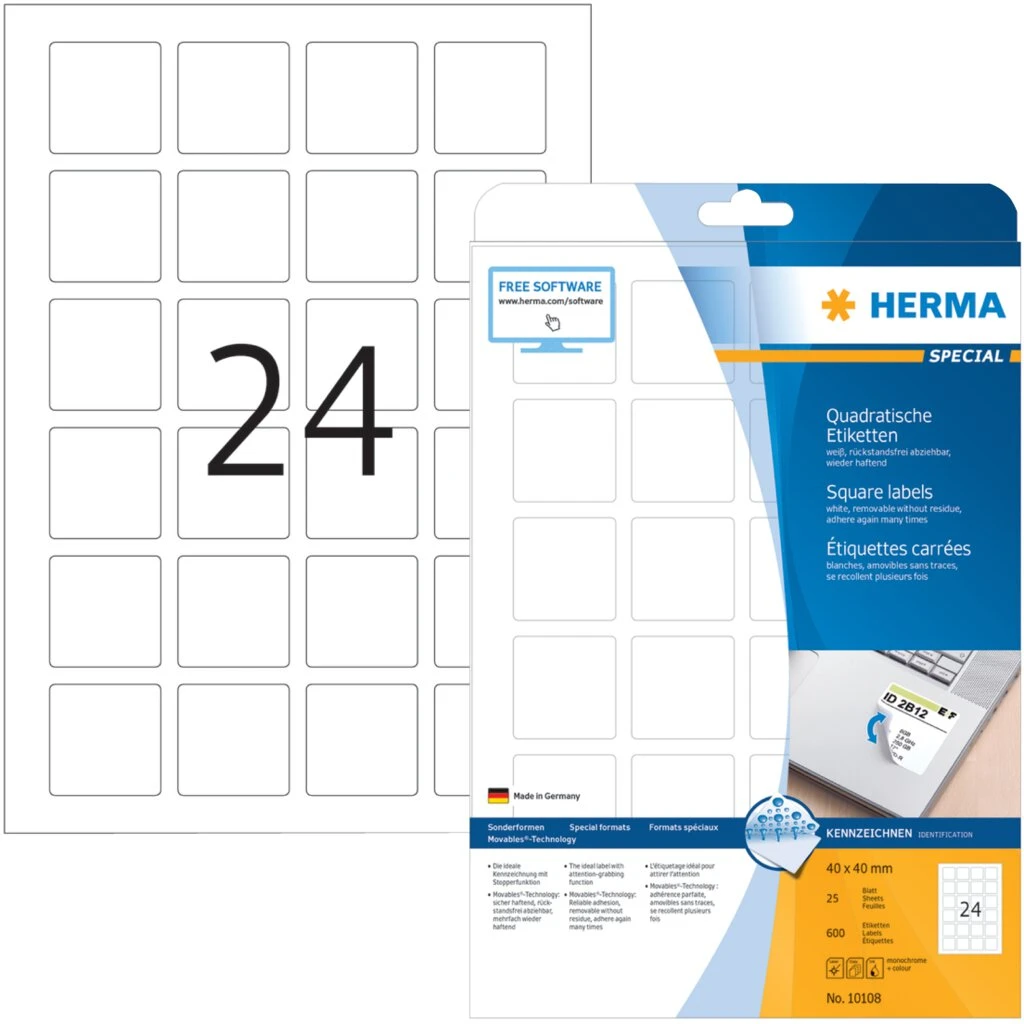 HERMA Universal-Etiketten SPECIAL, 40 x 40 mm, weiß (EAN: 4008705101080)