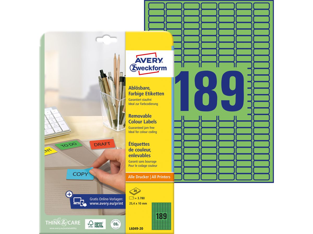 AVERY Zweckform Mini-Etiketten, 25,4 x 10 mm, grün (EAN: 4004182608968)