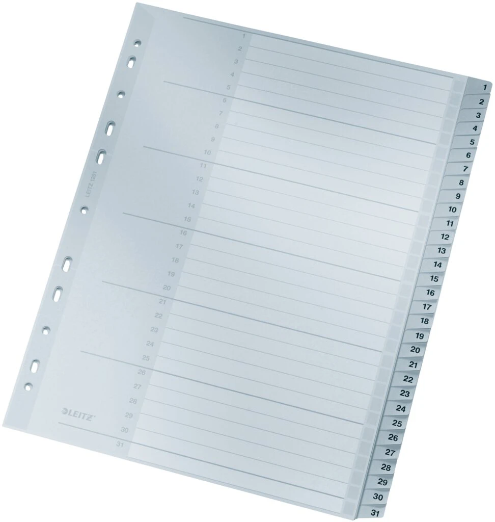 LEITZ Kunststoff-Register, Zahlen, A4 Überbreite, 1-31, grau (EAN: 4002432301836)