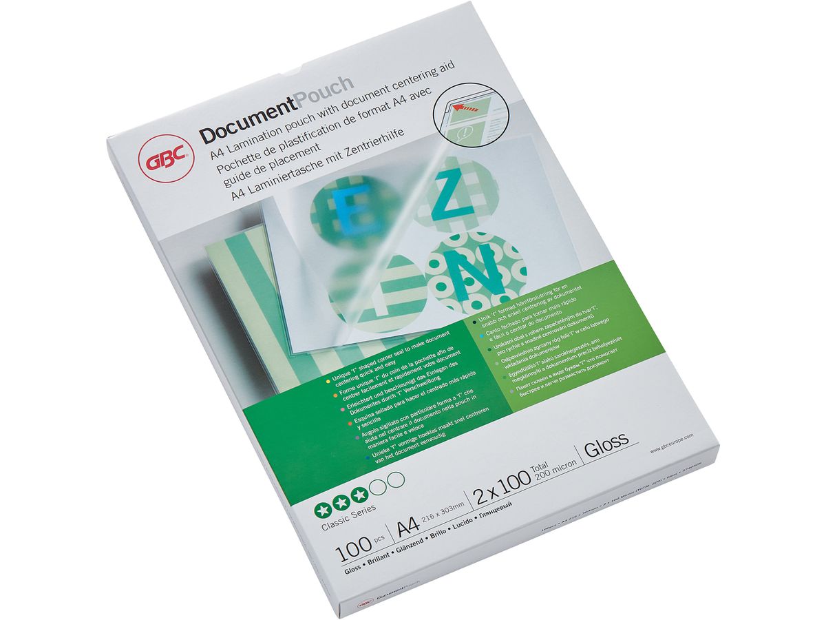 GBC Laminierfolientasche, DIN A4, glänzend, 200 mic (EAN: 0033816036482)