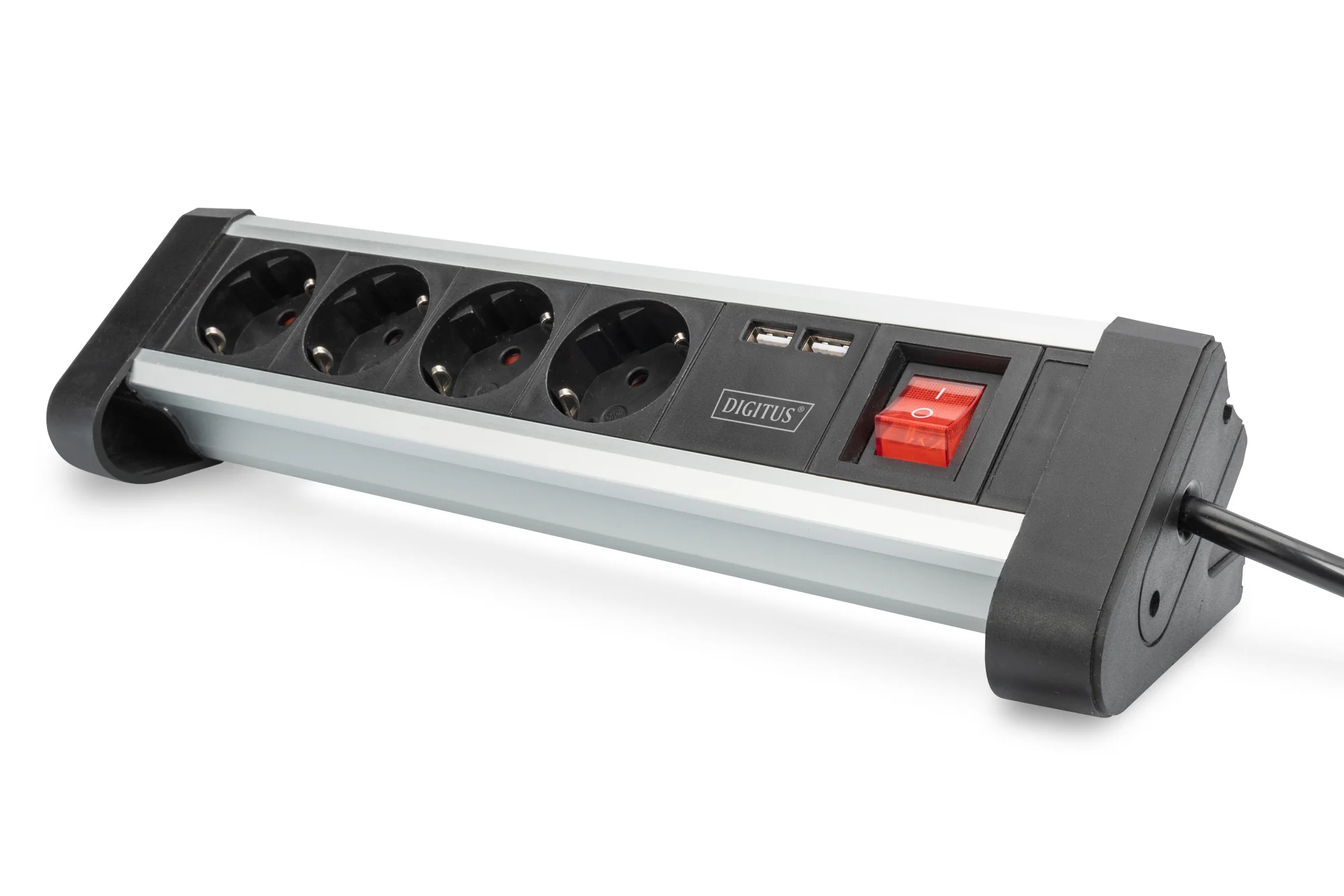 DIGITUS Steckdosenleiste, 4-fach, 2x USB, mit Schalter, schwarz / silber (EAN: 4016032443216)