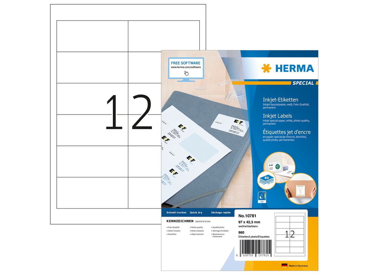 HERMA Inkjet-Etiketten, 97 x 42,3 mm, weiß (EAN: 4008705107815)