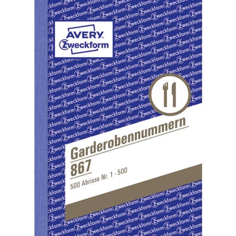 AVERY Zweckform Formularbuch "Garderobennummern", 1-500, A6 (EAN: 4004182008676)